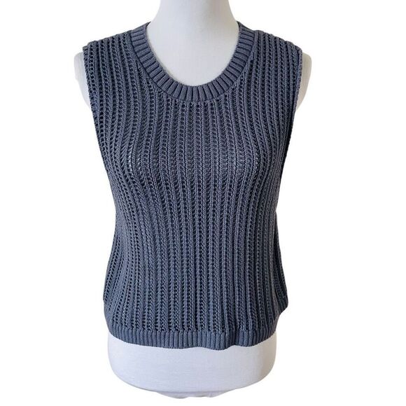 Hollister High-neck Crochet-style Sweater Tank Gray Blue Size Large - Picture 1 of 10